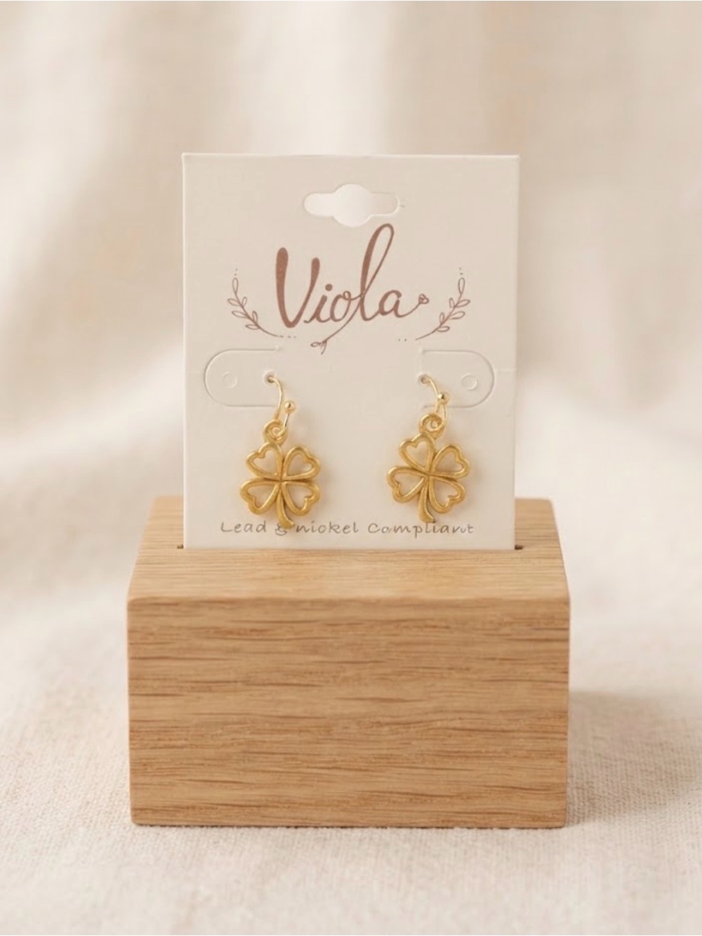 NEW Viola Gold-Tone Four-Leaf Clover Dangle Drop Earrings Luck Irish St. Patrick